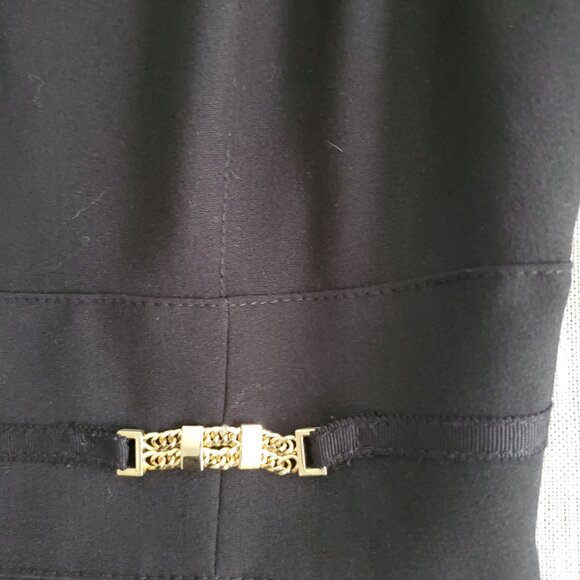 Black Pencil Dress Notched Round Neckline Gold Accents Office Siren Classic - Picture 6 of 8